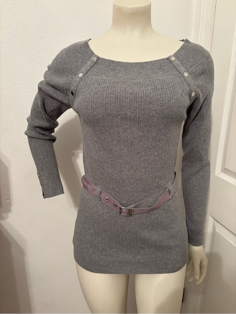 Black house White Market Grey Ribbed belted Boatneck Sweater M